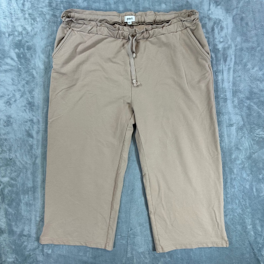 Pact Organic Cropped Wide Leg Sweatpants Womens Size XXL Tan Cotton
